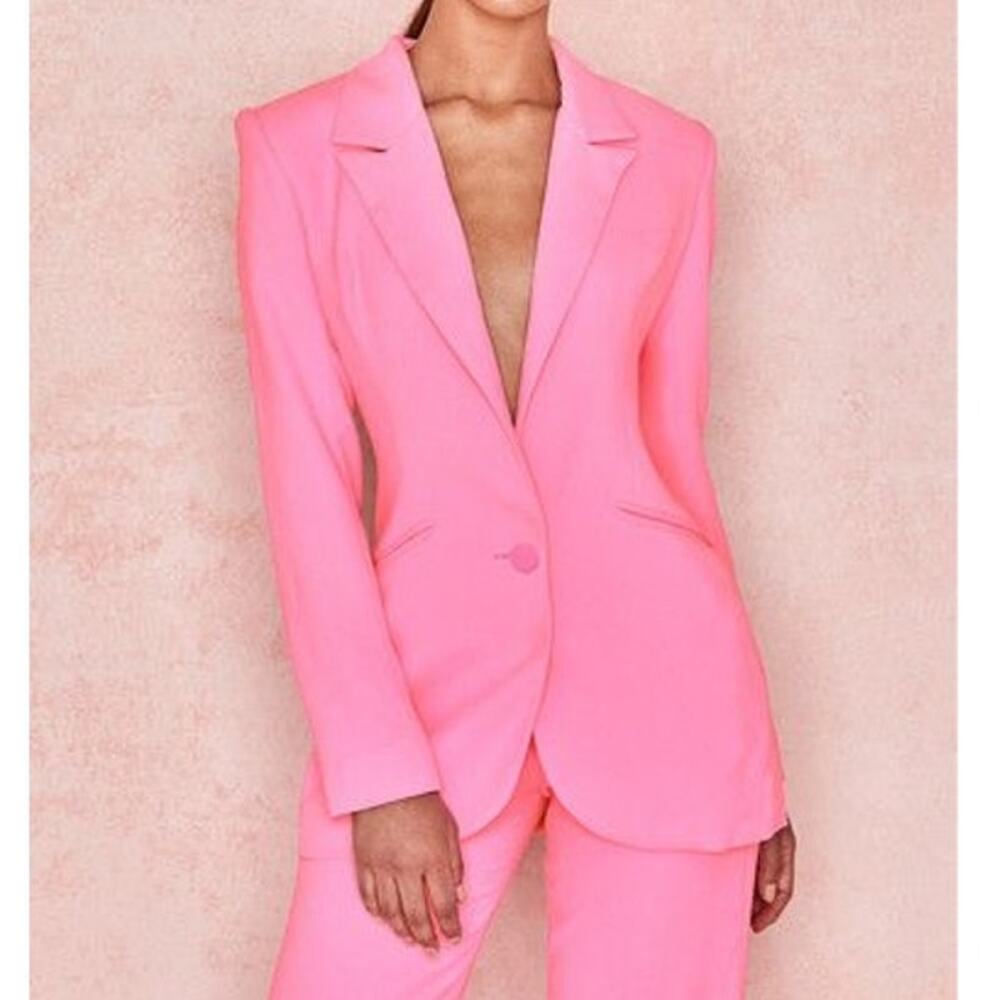 NEW House of CB Making Money Moves Gabri Pink Satin Button Lapel Blazer Small